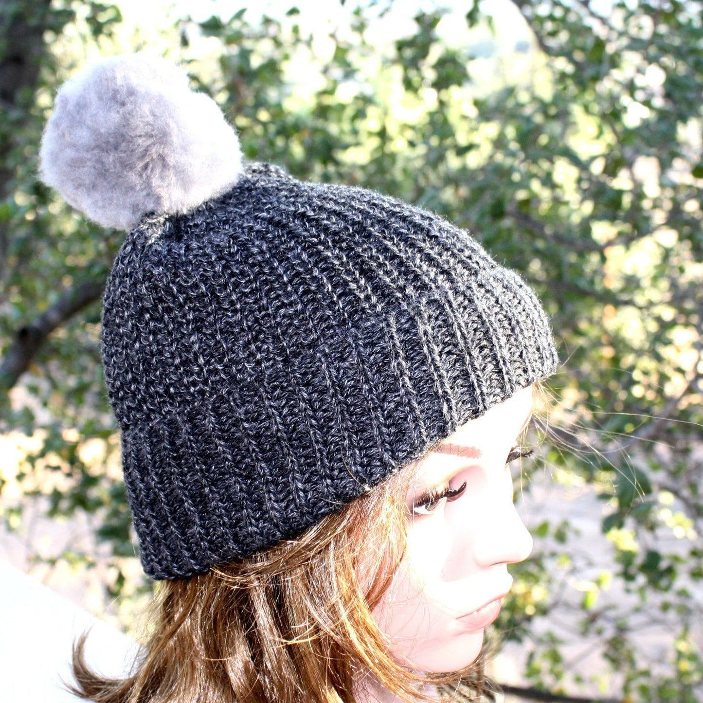 100% Alpaca Pom-Pom Ribbed Beanie Hat